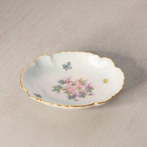 Vintage Handpainted Ceramic Oval Flower & Butterfly Dish
